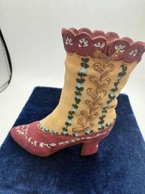 Miniature shoe collectible Victorian boot in Dusty Rose and Cream 3x3.5” decor